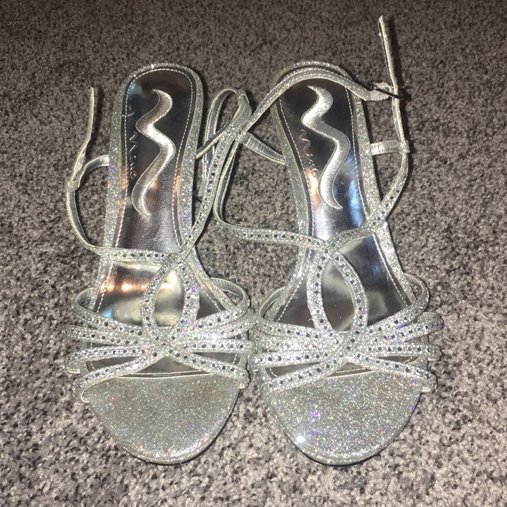 sparkly low open heels